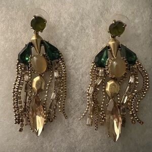 Elegant Stella & Dot Gold and Green Dangle Earrings